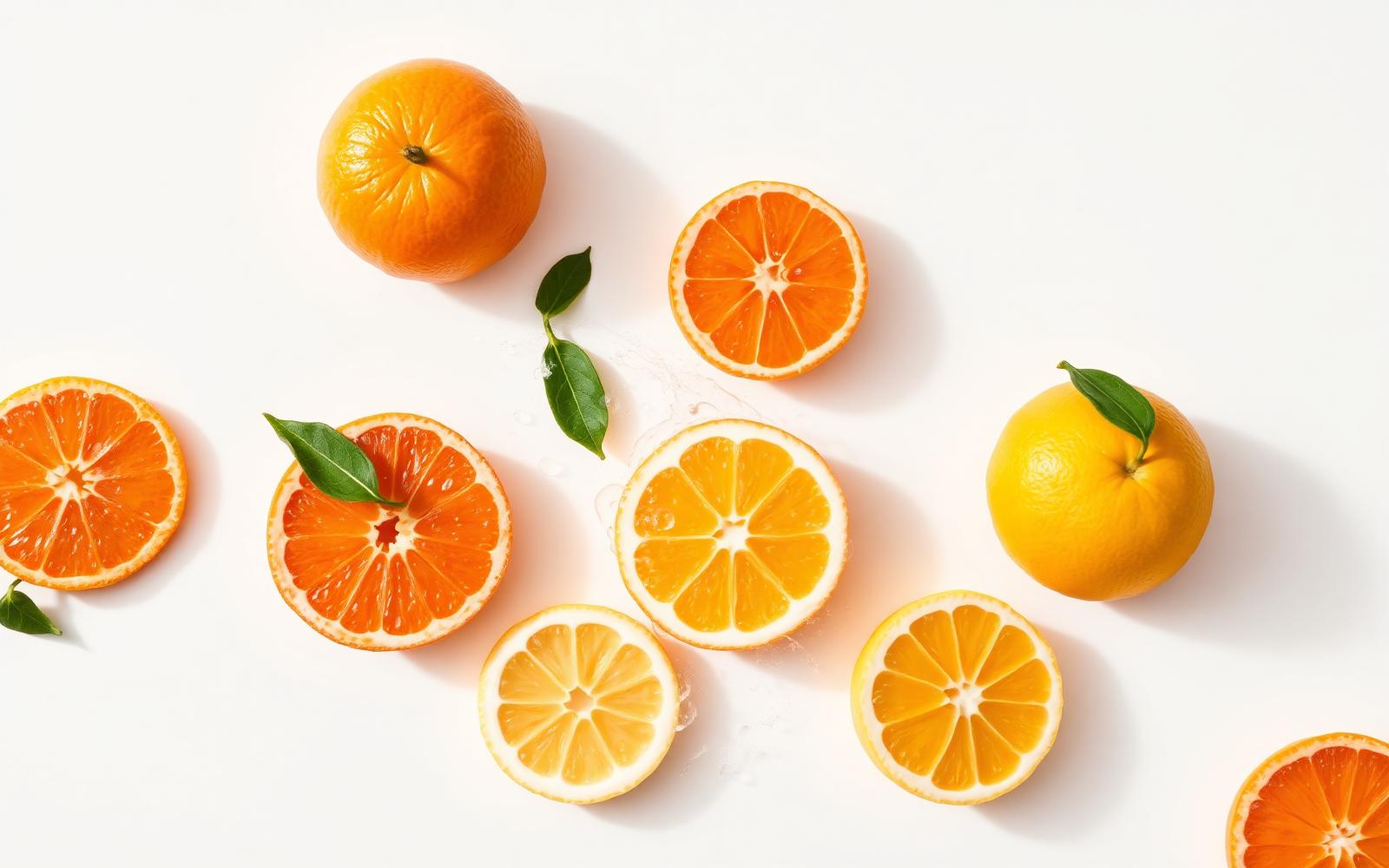 Fresh oranges, grapefruits and lemons arranged on a bright kitchen counter